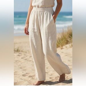 Nicole Miller Cream Wide-Leg Trousers